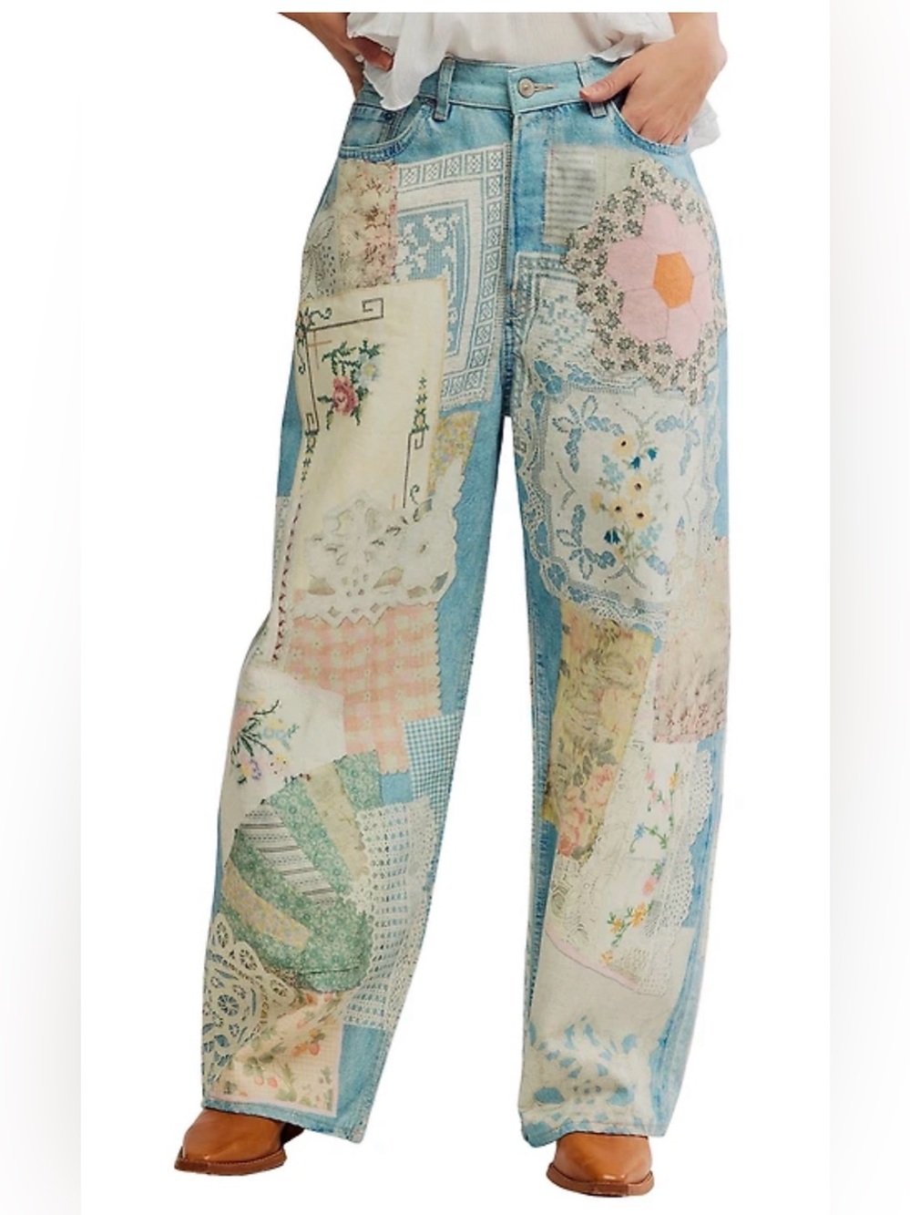 FREE PEOPLE We The Free Illusions Printed Relaxed Jeans size 26 - Picture 2 of 16